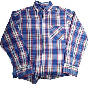 Vintage 1970's Boys 14 Shirt BLUE/RED OXFORD PLAID BUTTON DOWN MOD PREP SHIRT US